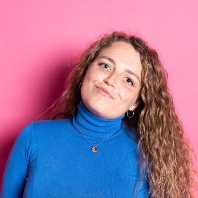 woman with pink background